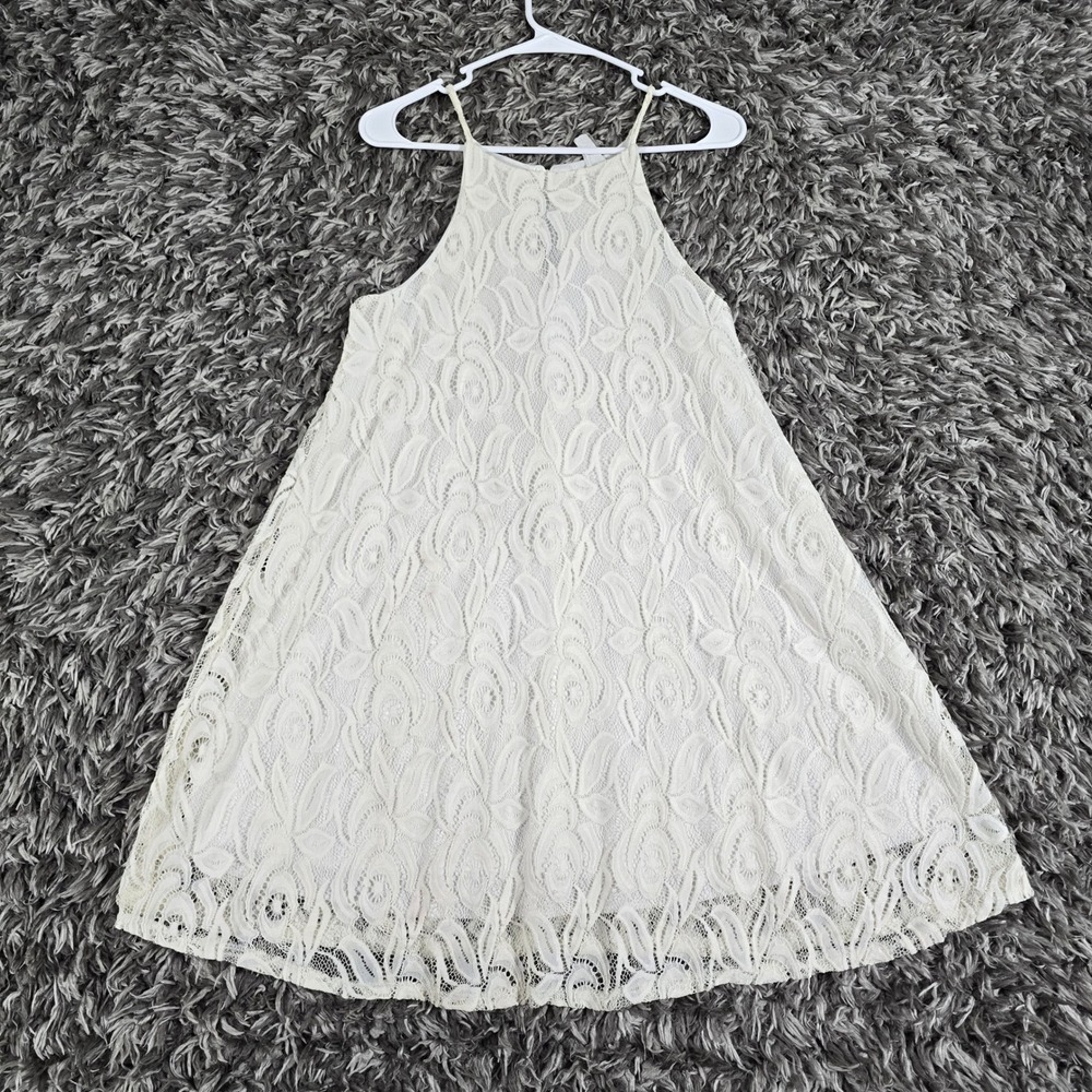 Wild Daisy Cream Floral Lace High Neck A-Line Mini Dress Size M 026396